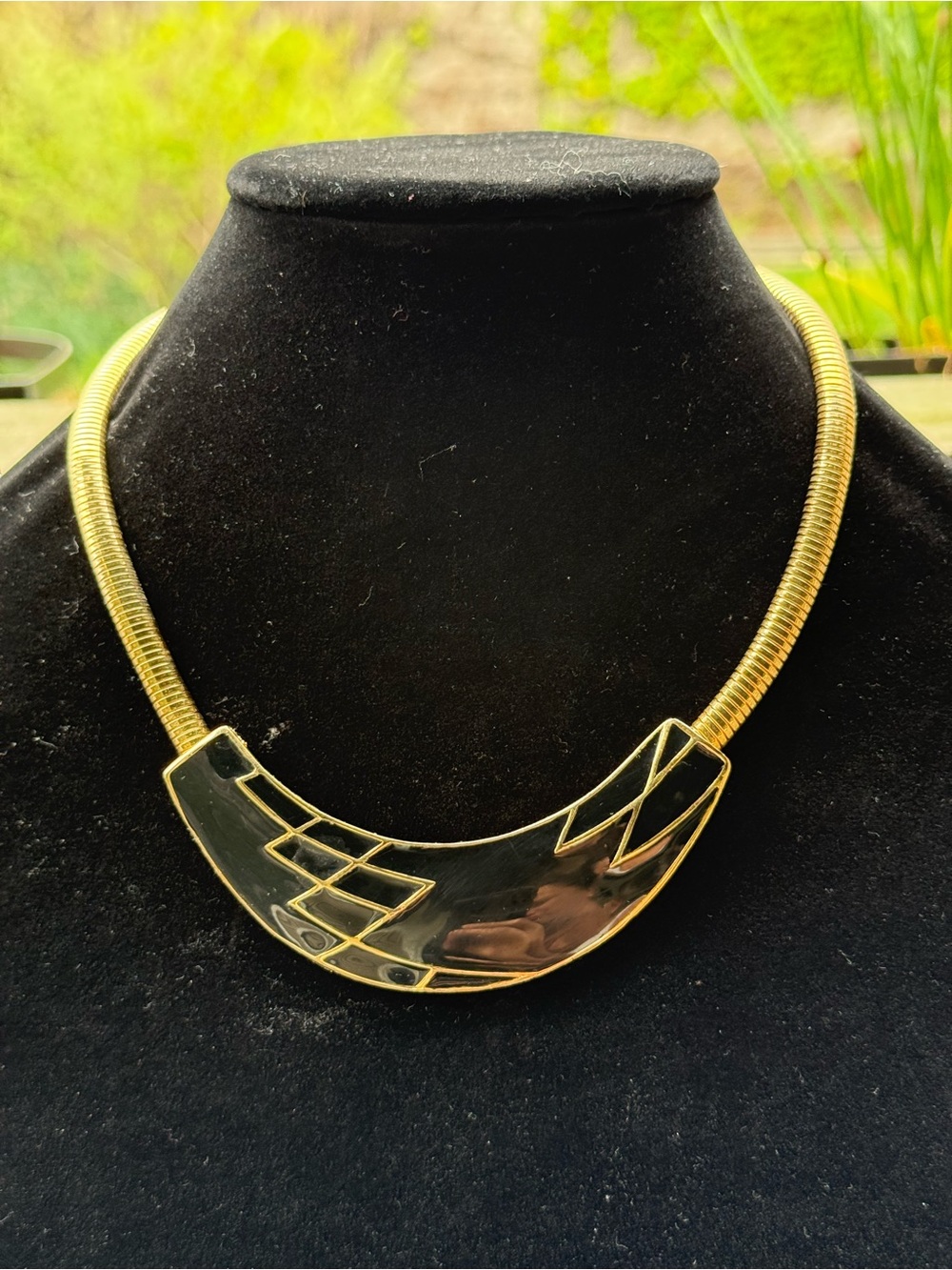 Vintage Gold Tone Black Enamel Necklace